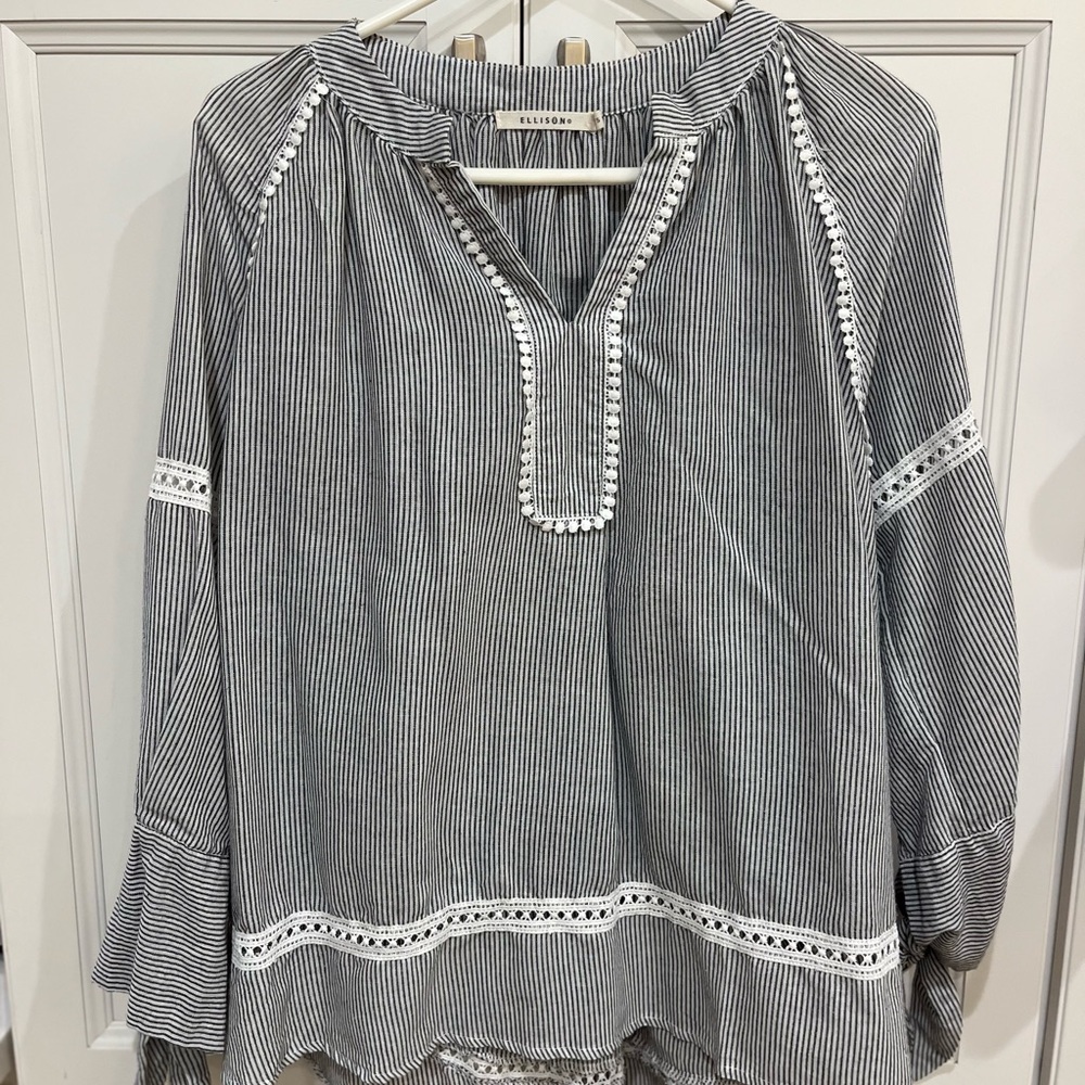 Ellison peasant blouse with stripes and lace